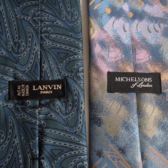 Lavin Paris/Michelsons of London (2-PACK) Vintage Teal/Blue 100% Silk Tie - Picture 5 of 7